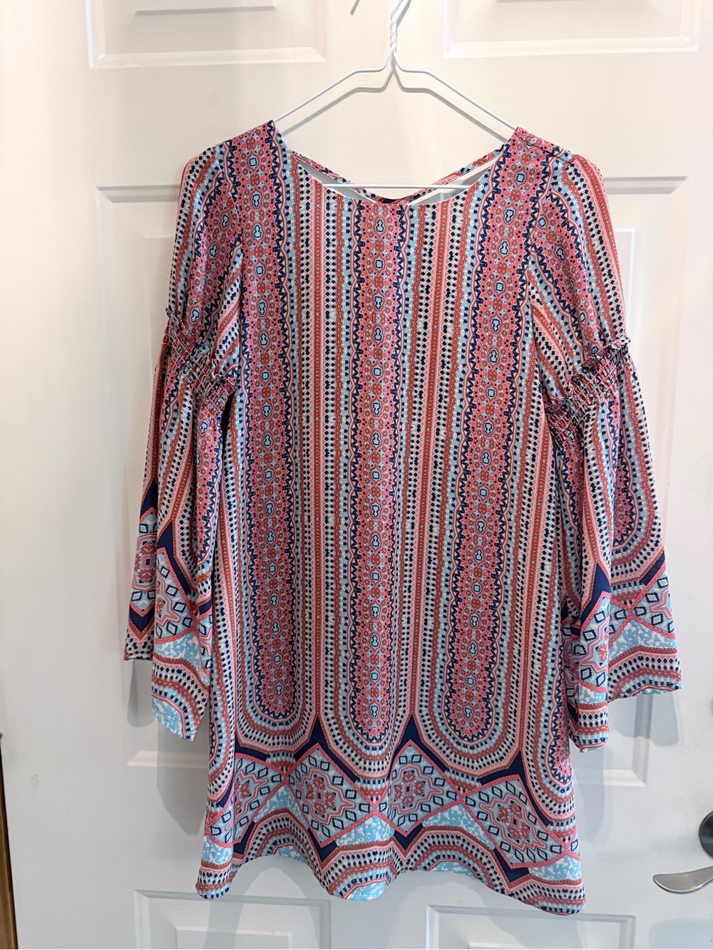 Girl’s Bohemian Stripe Print Bell Sleeve Dress - Pink Multi